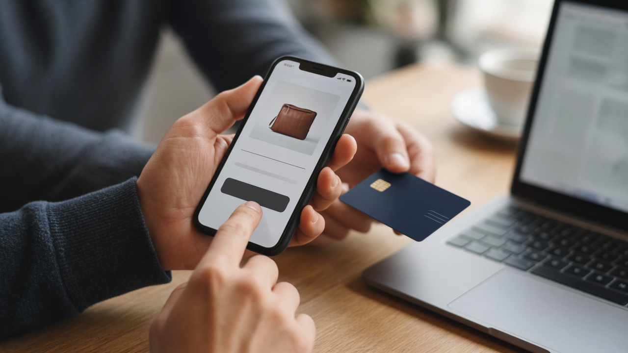 Shopper completing a fast one-screen mobile e-commerce checkout