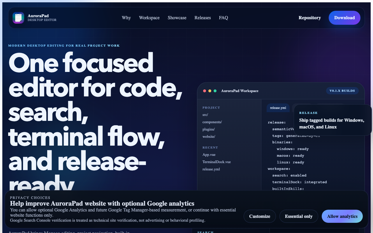 AuroraPad - Cross-Platform Developer Text Editor