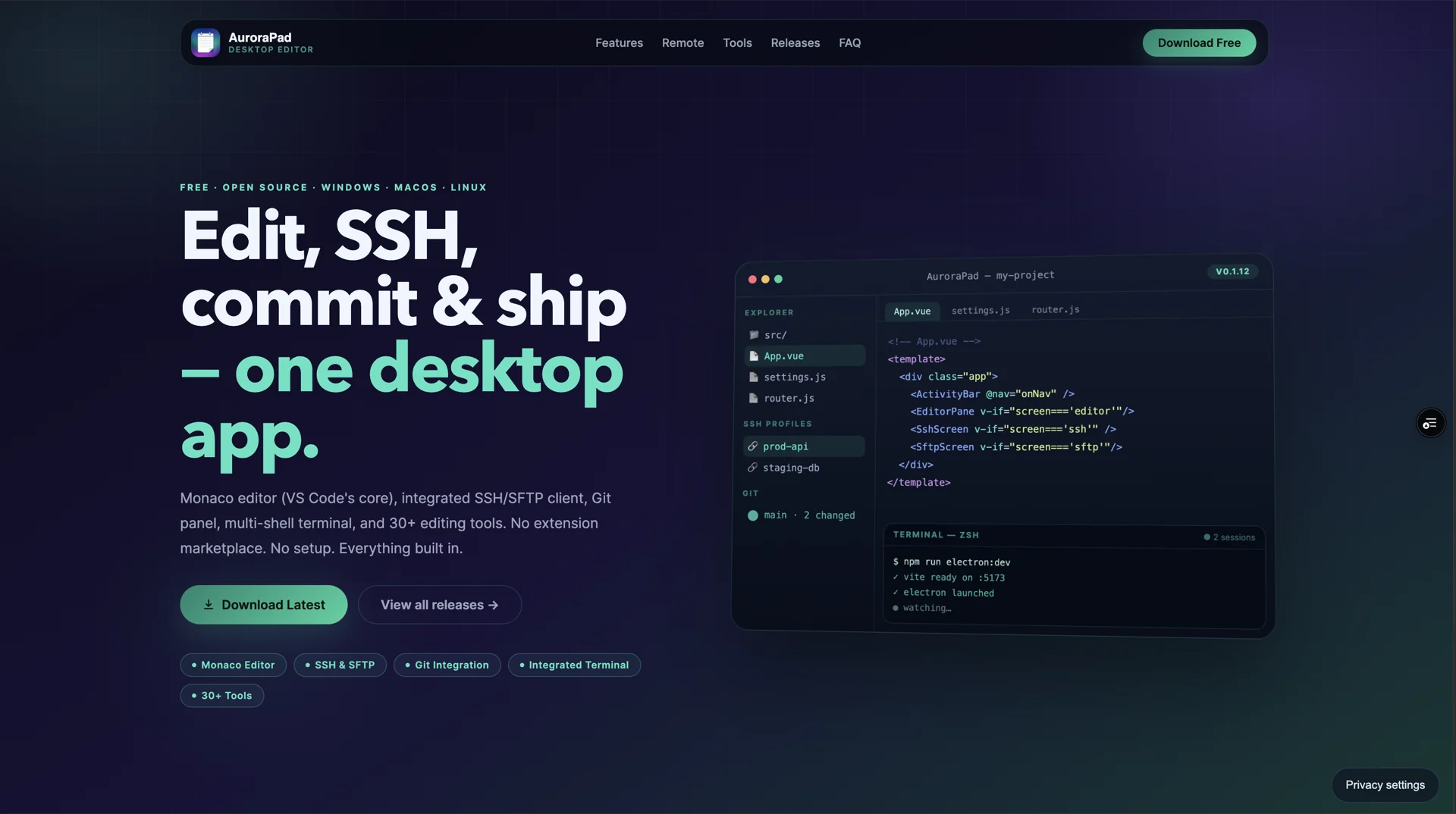 AuroraPad - Cross-Platform Developer Text Editor