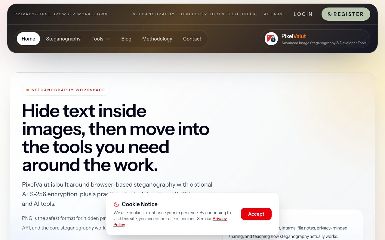 PixelValut - Image Steganography Platform