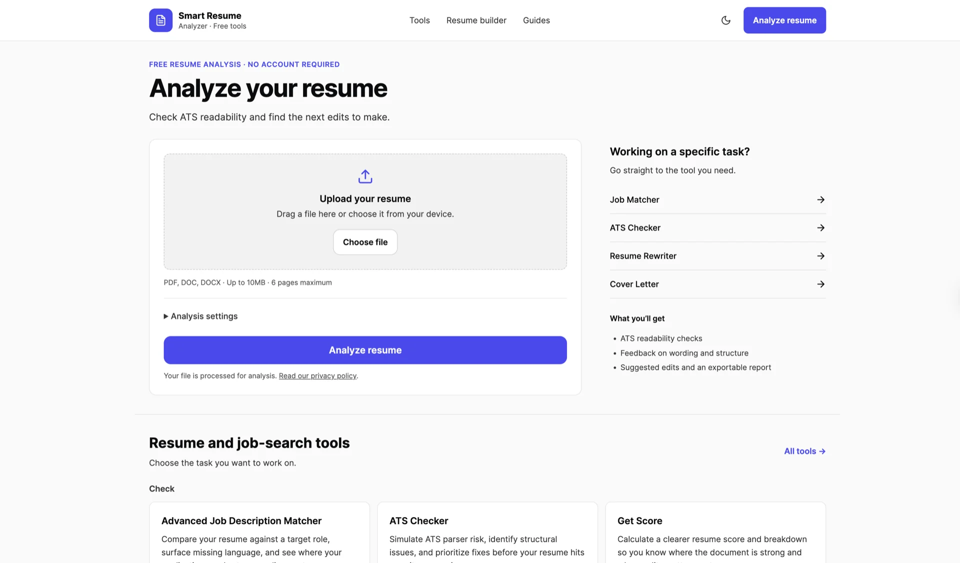 Smart Resume Analyzer website preview